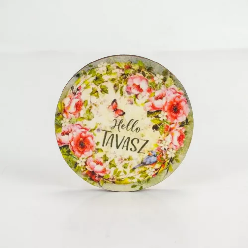 Nyomtatott fa tábla - Hello tavasz - lepkés, kör 1db