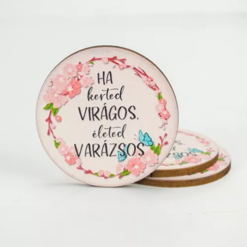 Nyomtatott fa tábla - Kerted virágos - kör 3db/cs
