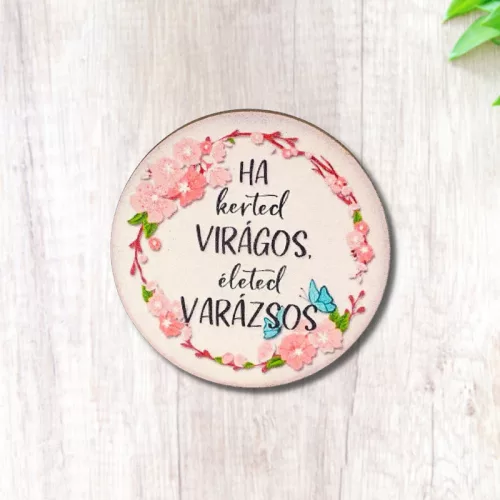 Nyomtatott fa tábla - Kerted virágos - kör 3db/cs
