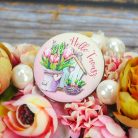 Nyomtatott fa tábla - Hello Tavasz - tulipános, kör 1db