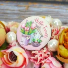 Nyomtatott fa tábla - Hello Tavasz - tulipános, kör 3db/cs