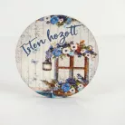 Nyomtatott fa tábla - Isten Hozott - kék, kör 1db