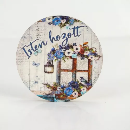 Nyomtatott fa tábla - Isten Hozott - kék, kör 1db