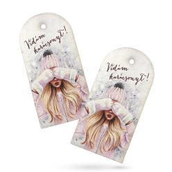   Nyomtatott fa tábla - Vintage karácsonyi tábla 2db/csomag - Női arc