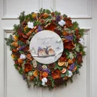 Nyomtatott fa tábla - Karácsonyi koszorú közép 11,8cm