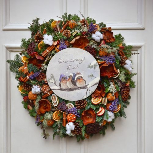 Nyomtatott fa tábla - Karácsonyi koszorú közép 11,8cm