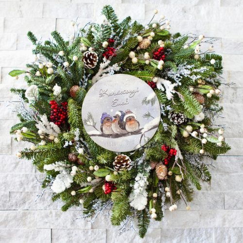 Nyomtatott fa tábla - Karácsonyi koszorú közép 11,8cm