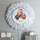 Nyomtatott fa tábla koszorú közép - Boldog karácsonyt kutyusos 14,8cm
