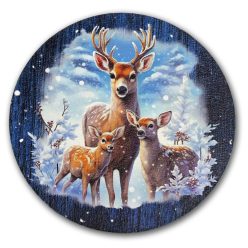   Nyomtatott fa tábla koszorú közép - Szarvas és őzikék 14,8cm