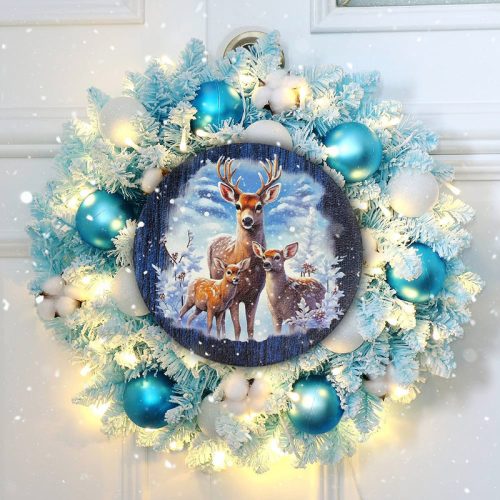 Nyomtatott fa tábla koszorú közép - Szarvas és őzikék 14,8cm