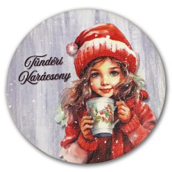   Nyomtatott fa tábla koszorú közép - Tündéri karácsony kislány 14,8cm