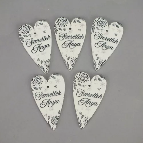 Nyomtatott fa tábla -Szeretlek anya szív 6cm 5db
