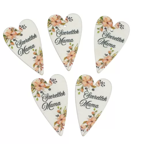 Nyomtatott fa tábla -Szeretlek mama szív 6cm 5db