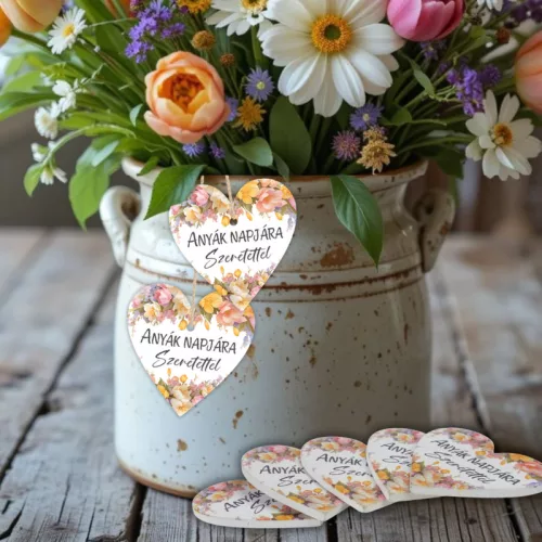 Nyomtatott fa tábla - Anyák napjára - virágos 4cm 5db