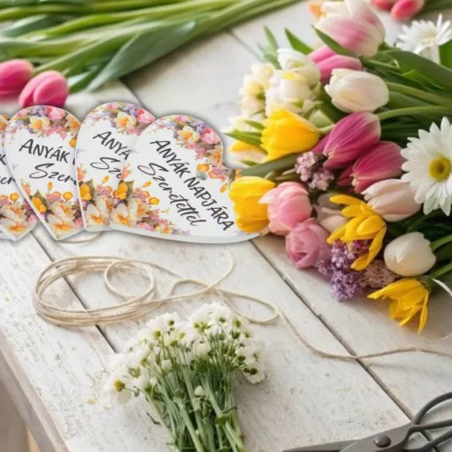 Nyomtatott fa tábla - Anyák napjára - virágos 4cm 5db