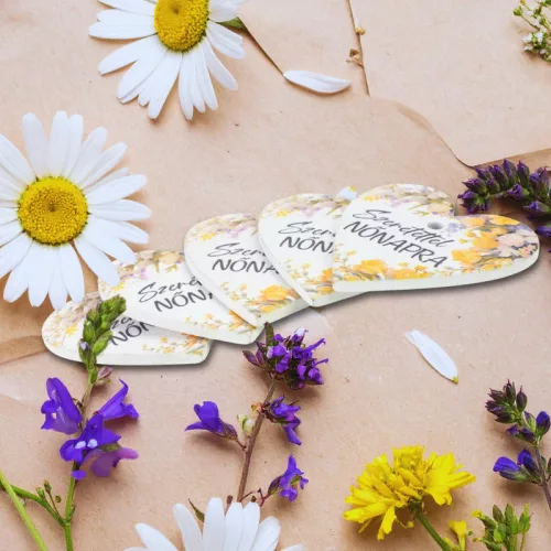  Nyomtatott fa tábla - Nőnapra - virágos 4cm 5db