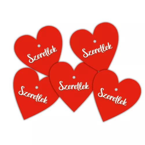 Nyomtatott fa tábla - Szeretlek szív piros 4cm 5db