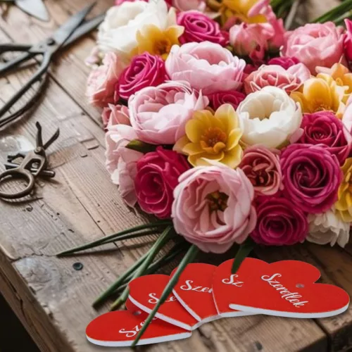 Nyomtatott fa tábla - Szeretlek szív piros 4cm 5db