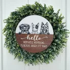 Nyomtatott fa tábla koszorú közép - Hello nem kell kopogni 11,8cm