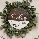 Nyomtatott fa tábla koszorú közép - Édes otthon eukaliptusz 11,8