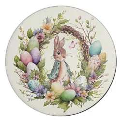   Nyomtatott fa tábla koszorú közép - Nyuszis koszorú tojásokkal 11,8