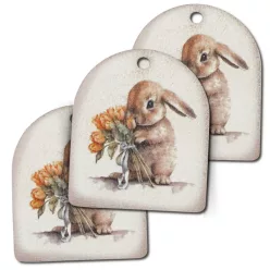 Nyomtatott fa tábla - Nyuszkó csokorral 3db/csomag