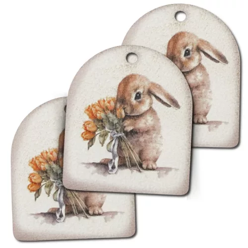 Nyomtatott fa tábla - Nyuszkó csokorral 3db/csomag