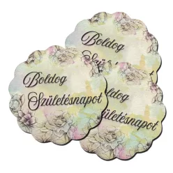   Nyomtatott fa tábla - Virágos tábla - B. születésnapot 3db/csomag