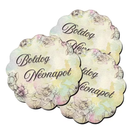 Nyomtatott fa tábla - Virágos tábla - B. névnapot 3db/csomag