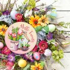 Nyomtatott fa tábla koszorú közép - Hello Tavasz - tulipános 11,8