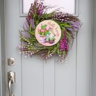 Nyomtatott fa tábla koszorú közép - Hello Tavasz - tulipános 11,8