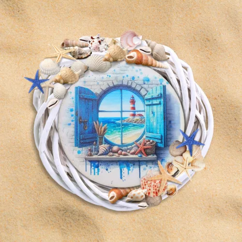 Nyomtatott fa koszorú közép - Tengeri lak