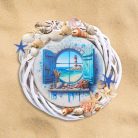 Nyomtatott fa koszorú közép - Tengeri lak 11,8cm