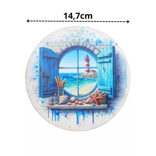 Nyomtatott fa koszorú közép - Tengeri lak 14,8cm
