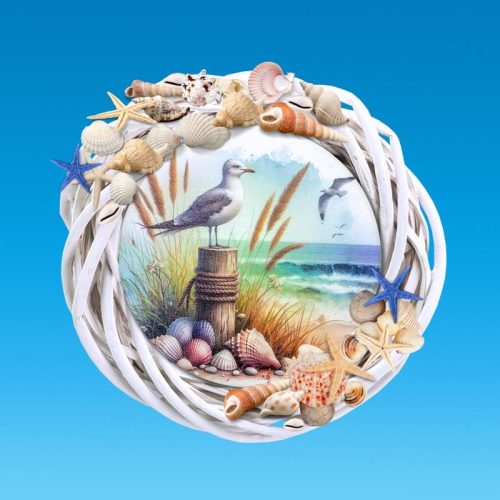 Nyomtatott fa koszorú közép - Tengerpart 11,8cm