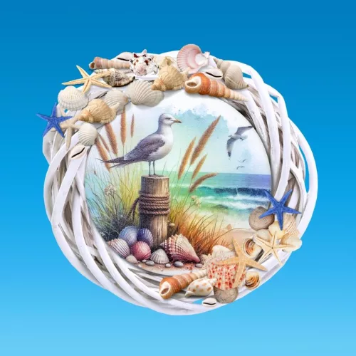 Nyomtatott fa koszorú közép - Tengerpart 14,8cm