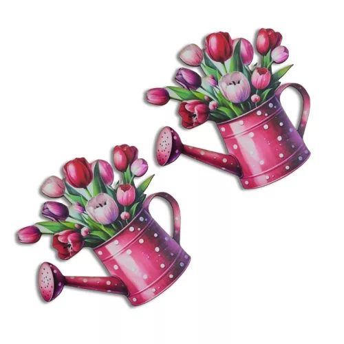Nyomtatott dekorkarton - Virágos kanna - tulipán 8,9x9cm 2db/csomag