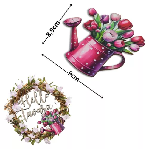 Nyomtatott dekorkarton - Virágos kanna - tulipán 8,9x9cm 2db/csomag