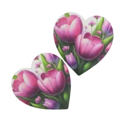 Nyomtatott fa tábla - Tulipános szív 10cm 2db/csomag