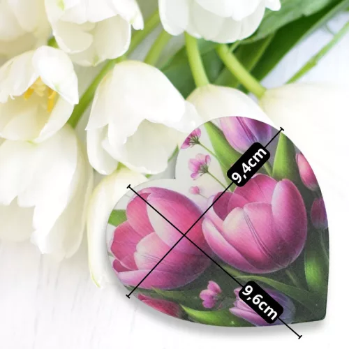 Nyomtatott fa tábla - Tulipános szív 10cm 2db/csomag