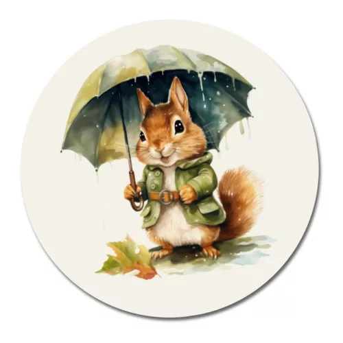 Nyomtatott fa tábla koszorú közép - Mókuska esernyővel 11,8