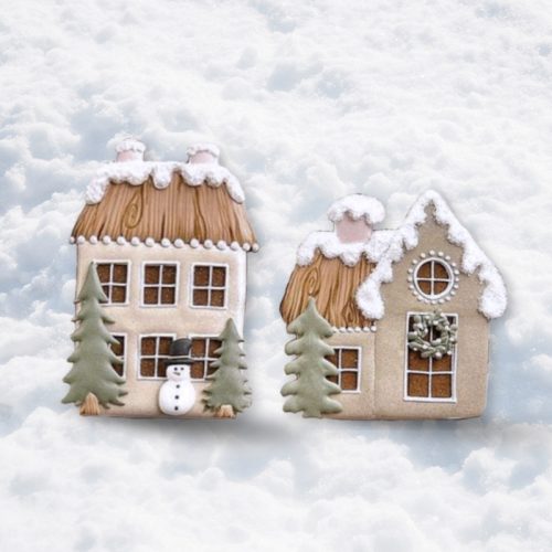 Nyomtatott dekorkarton - Pasztell mézeskalács házikók 2db/csomag