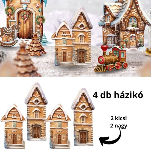 Nyomtatott dekorkarton - Mézeskalács házikók 4db/csomag