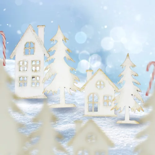 Natúr fa - Házikó szett 2db/cs fehér-arany