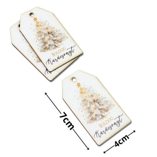 Nyomtatott dekorkarton - Boldog karácsonyt arany fenyő táblák 3db/cs