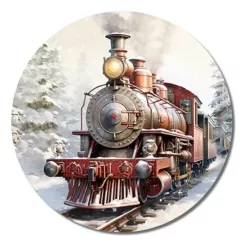   Nyomtatott fa tábla koszorú közép - Karácsonyi vonat 11,8cm