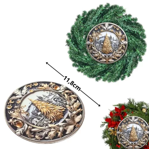 Nyomtatott fa tábla koszorú közép - Arany fenyő 11,8cm