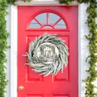 Nyomtatott fa tábla koszorú közép - Karácsonyi ablak grincsfa 11,8cm