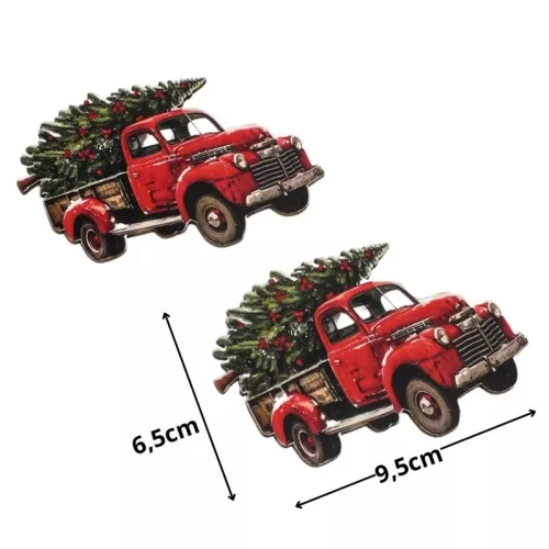 Nyomtatott dekorkarton - Autó fenyővel 9,5cm 2db/csomag