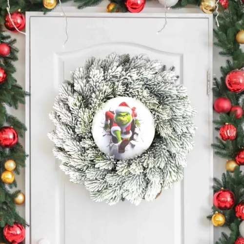 Nyomtatott fa tábla koszorú közép - Faltörő grincs 11,8cm